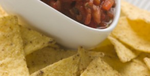 Pot Of Tomato Salsa with Tortilla Chips